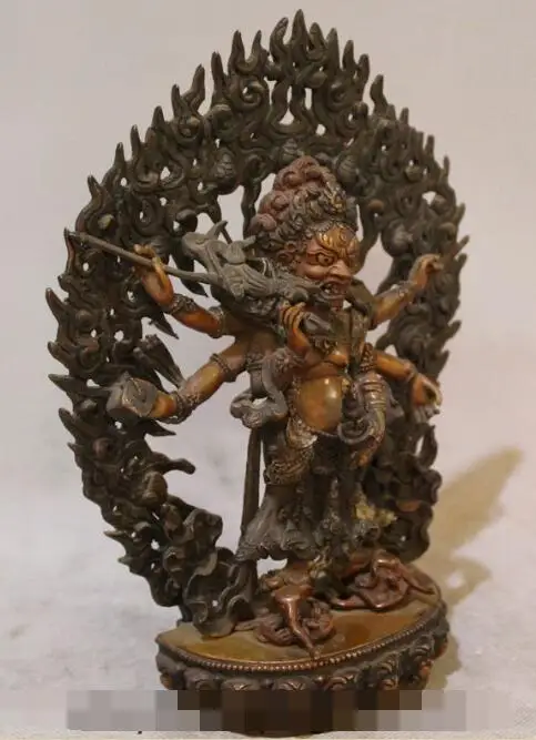 song voge gem S7267 9&quot Old Tibet BuddhismTemple Pure Bronze Stand 6 Arm Mahakala Buddha Statue | Дом и сад