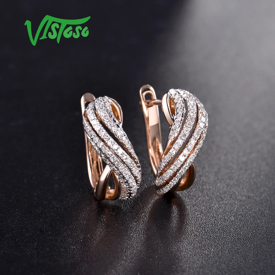 VISTOSO золотые серьги для женщин 14K 585 розовое золото сверкающие роскошные