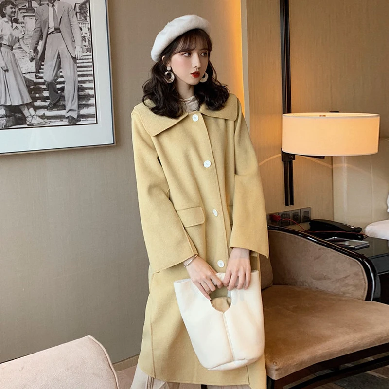 2019 Fall Winter Women Simple Cashmere look Maxi Long Robe Belted Coat Female Woolen Outerwear manteau femme abrigos mujer |