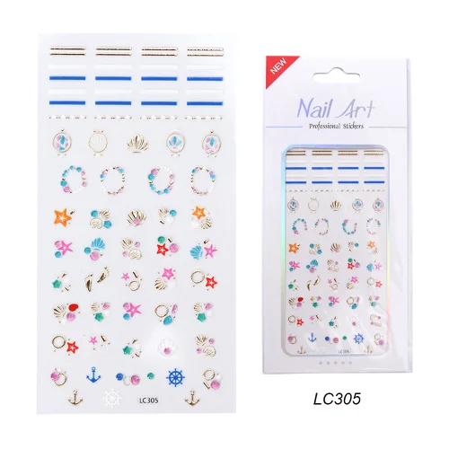 1 шт стикеры 3D на ногти Nail Art Наклейки, Клейкие Ювелирные изделия, ползунок, геометрические цветы, обертывание ногтей, золотое ожерелье, украшение для маникюра, TRLC301-312 - Цвет: LC305