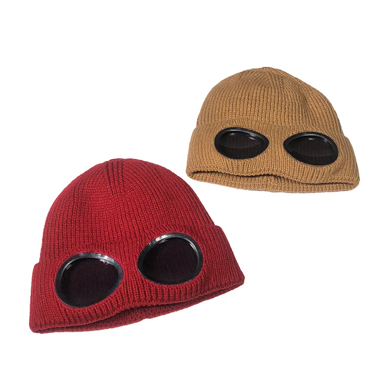 Women Men Double-use Thickened Hats Winter Warm Knitted Beanies Outdoor Ski Cap Sunglasses Accessories Adult Cap