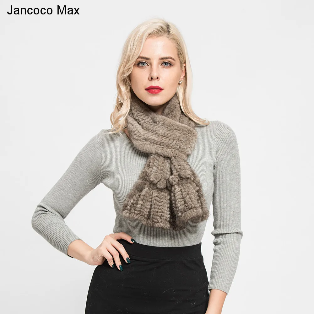 Jancoco Max натуральный вязаный норковый мех шарф Женская мода Высокое качество меховая Шаль Зима теплая Новинка S7126