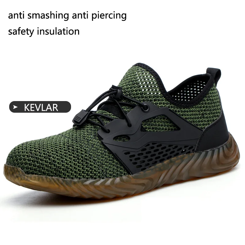 Olive green Рабочая безопасная обувь, легкая, дышащая, анти-пирсинг, электрическая изоляция Противоударная защита от пирсинга - Цвет: Olive green
