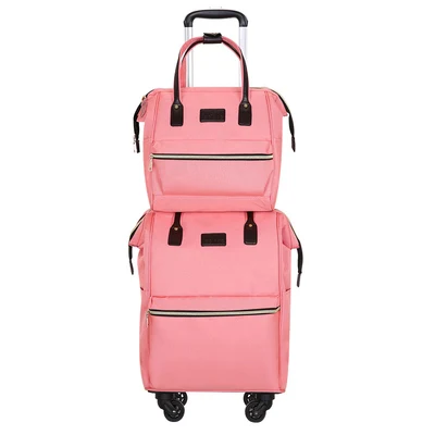 Set of light pink Портативная сумка на колесиках, чехол на колесиках и сумка на плечо, универсальный чехол из ткани Оксфорд, Чехол для багажа - Цвет: Set of light pink