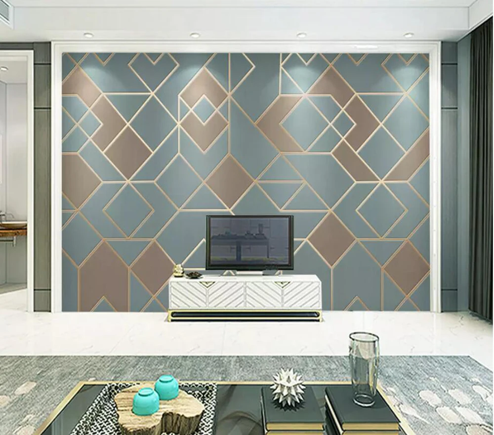 Фотообои на заказ 3D абстрактные геометрические золотые линии Современные