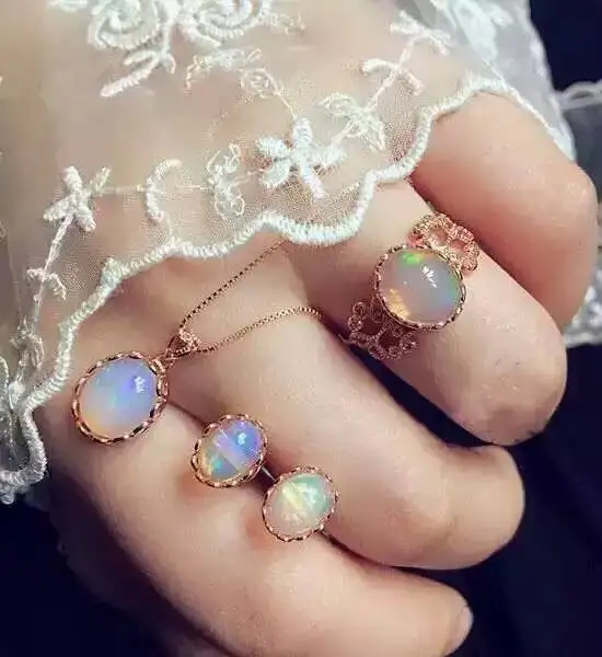 Женский ювелирный комплект из кольца и серёг серебра 925 пробы|jewelry sets|opal jewelry setring