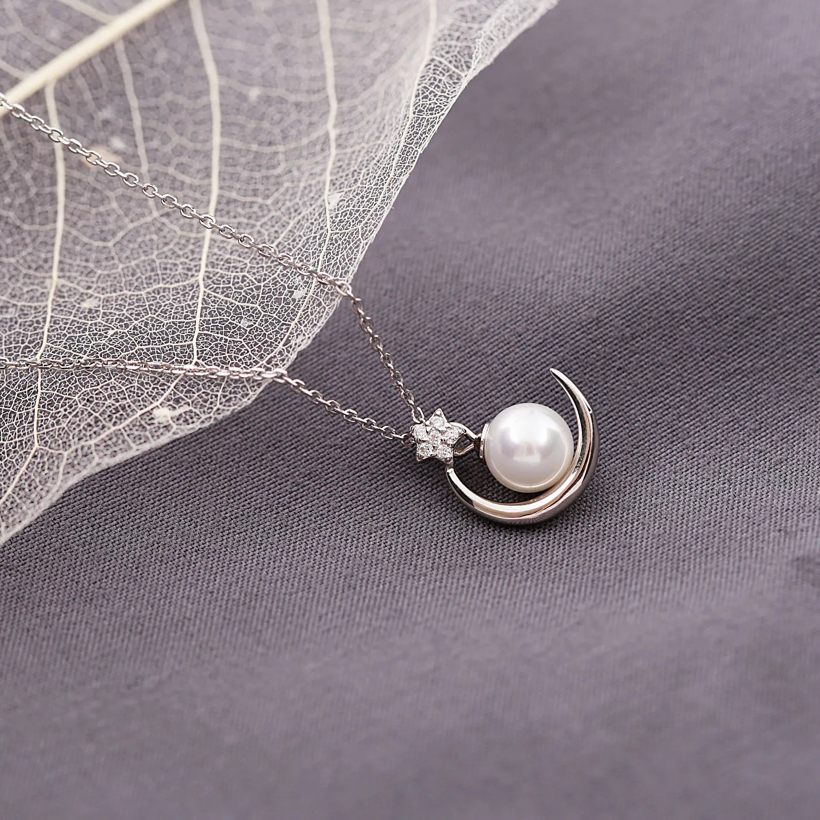 Moon star pearl CZ женщины 100% 925 пробы серебро nacklace Ювелирное Украшение цепи подвеска