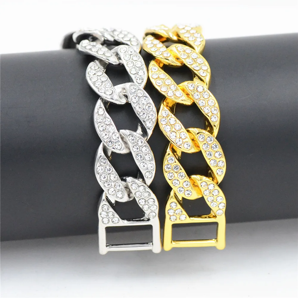 Золотой полностью Iced Out хип-хоп CZ браслет мужской Miami кубинский роскошный