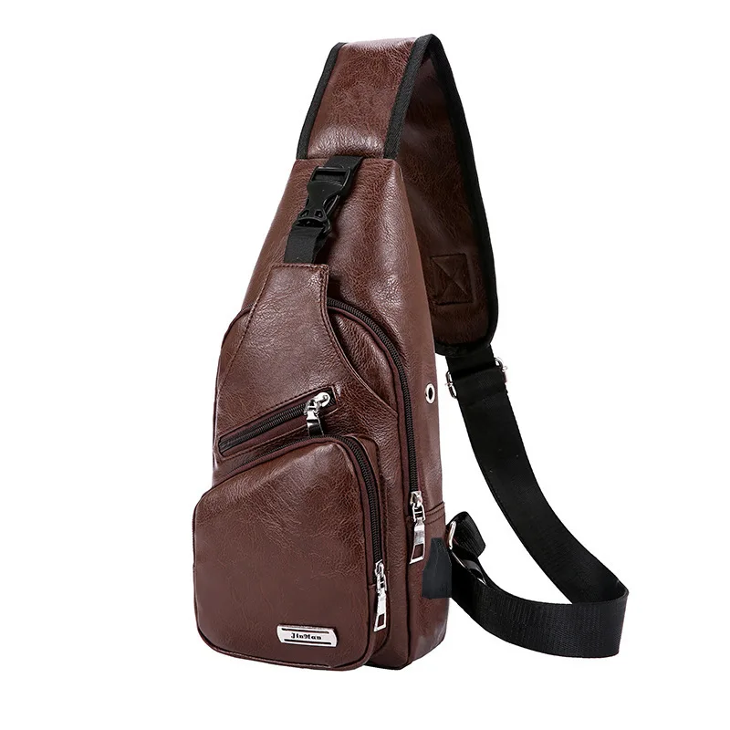 Модная мужская сумка на плечо с защитой от кражи, черная сумка из искусственной кожи, Мужская нагрудная сумка через плечо с зарядкой через usb, сумки через плечо, дорожная сумка - Цвет: DBrown DF015