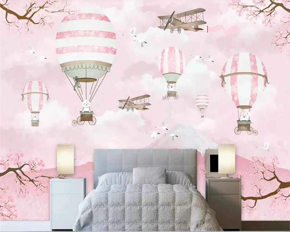

beibehang wall papers home decor Custom kids room wallpaper cartoon hot air balloon background wall papier peint mural 3d mural