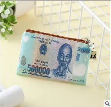 Vietnamese currency Творческий Роман Для женщин бумажные деньги бумажник мужчины холст милые портмоне Мода Организатор сумка молнии сцепления дети держатель для карт - Цвет: Vietnamese currency