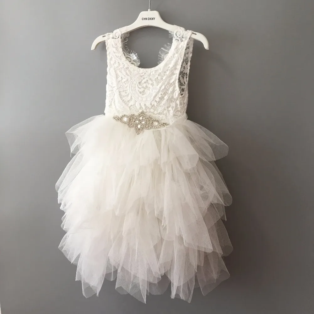 2018 new fashion toddler girls long lace dress with crystal sashes birthday 5 layers tutu children princess party vestido | Детская