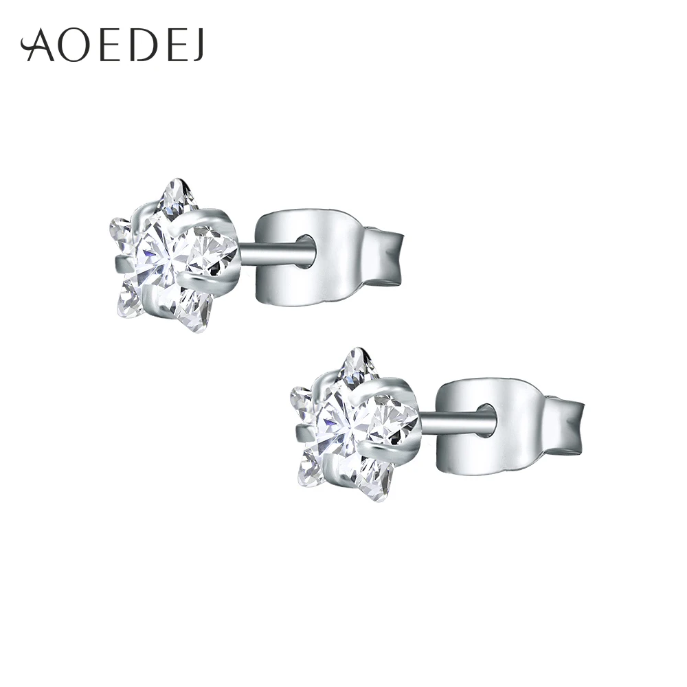 AOEDEJ 3-8 мм Золотая Звезда Серьги гвоздики из нержавеющей стали сережки со стразами розовые для женщин девушки сердце серьги цветные - Окраска металла: Clear Star Silver