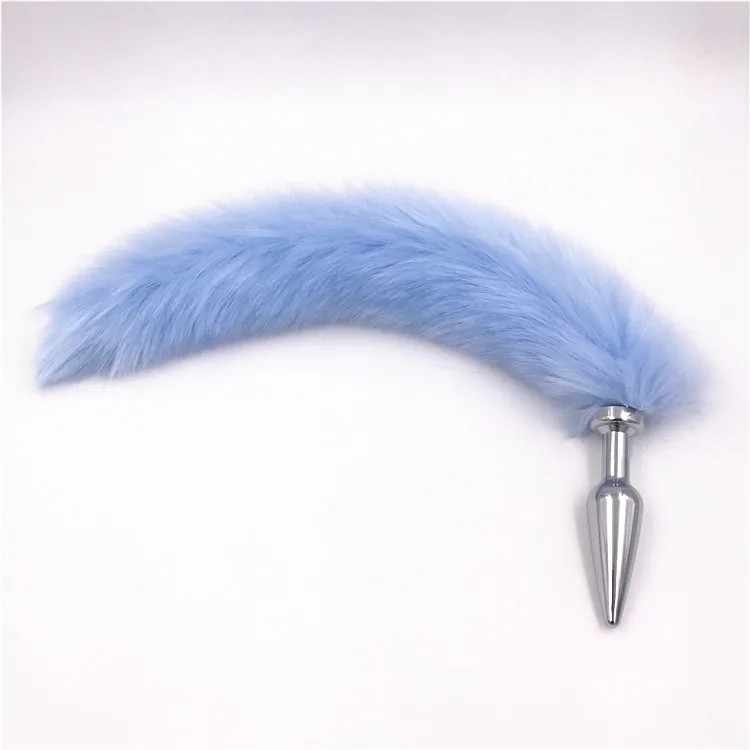 Анальная пробка с голубым хвостом 40 см металлическая секс-игрушки эротическая