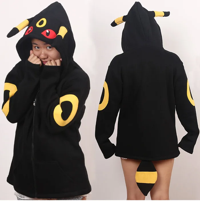 Umbreon Покемон каваи Косплей куртка Аниме толстовки худи женский костюм Толстовка