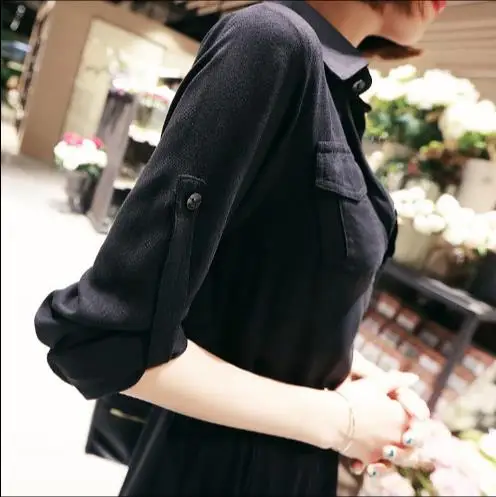 2019 Новая черная рубашка макси платья для женщин с длинным рукавом тонкое