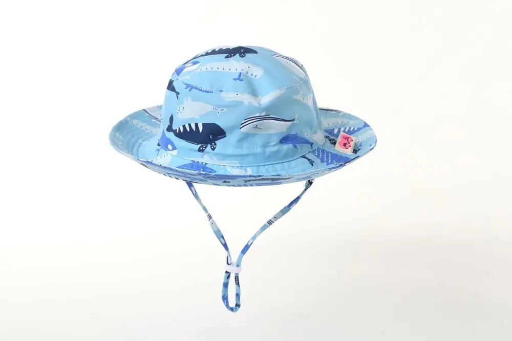 Whale Light Blue Новинка, регулируемая детская UPF50+ сафари, дышащая шляпа от солнца, Панама, летняя шляпа для игр - Цвет: Whale Light Blue