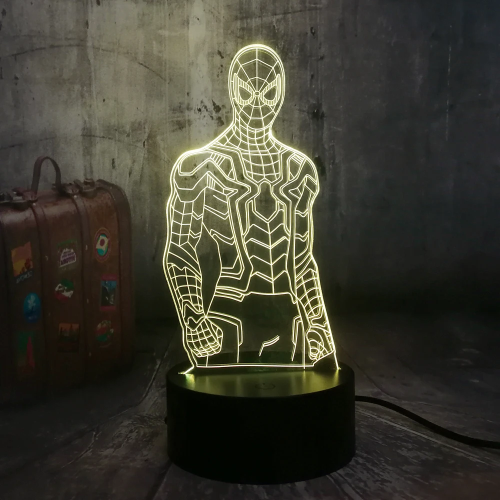 Marvel Comics Мстители Человек паук 3D Ночник светильник 7 цветов светодиодный