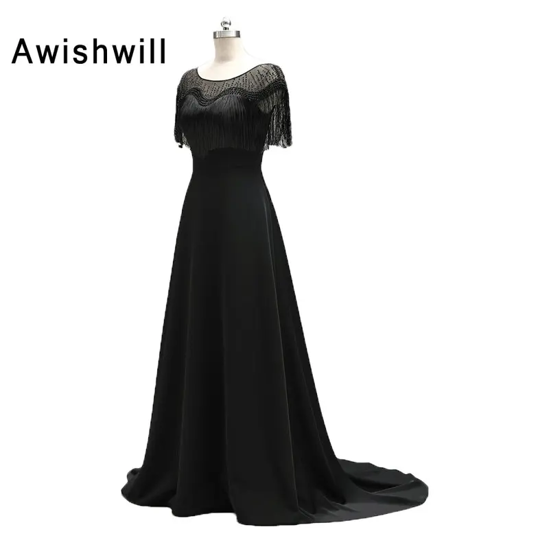 Robe De Soiree ТРАПЕЦИЕВИДНОЕ черное элегантное вечернее платье для банкета длиной до