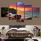 5 панельных холщовых картин с изображением Морского Пейзажа, декоративный Плакат С закатом, светящаяся настенная живопись, пляж, волны, Современная рамка