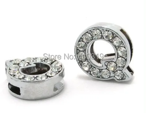 

Wholesale 50PCS 8mm " Q " full rhinestones alloy slide letter diy jewelry charms