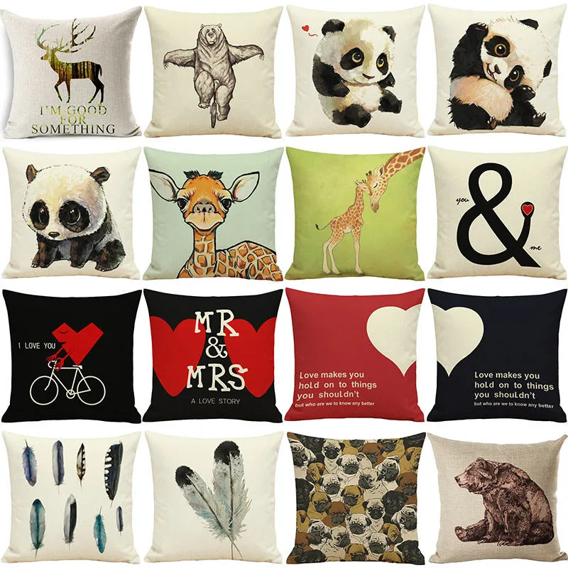 

Cartoon Love Heart Animal Giraffe Panda Pillow Case Cotton Linen Cushion Cover Home Decorative Nordic