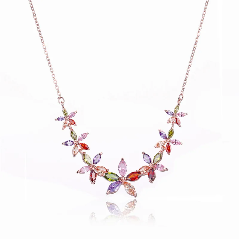

FYM High Quality Fashion Flower Shape Colorful Pendants & Necklaces Cubic Zircon Jewelry Crystal For Women Party