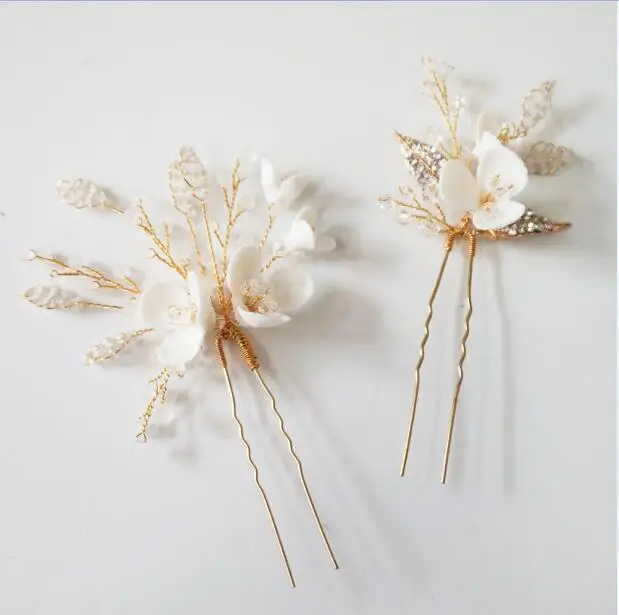 Hair Pin Set Цветочные свадебные аксессуары для волос кристалл из опала модная свадебная Заколка-невидимка для волос комплект головное украшение ручной работы ювелирные украшения для невесты - Окраска металла: Hair Pin Set