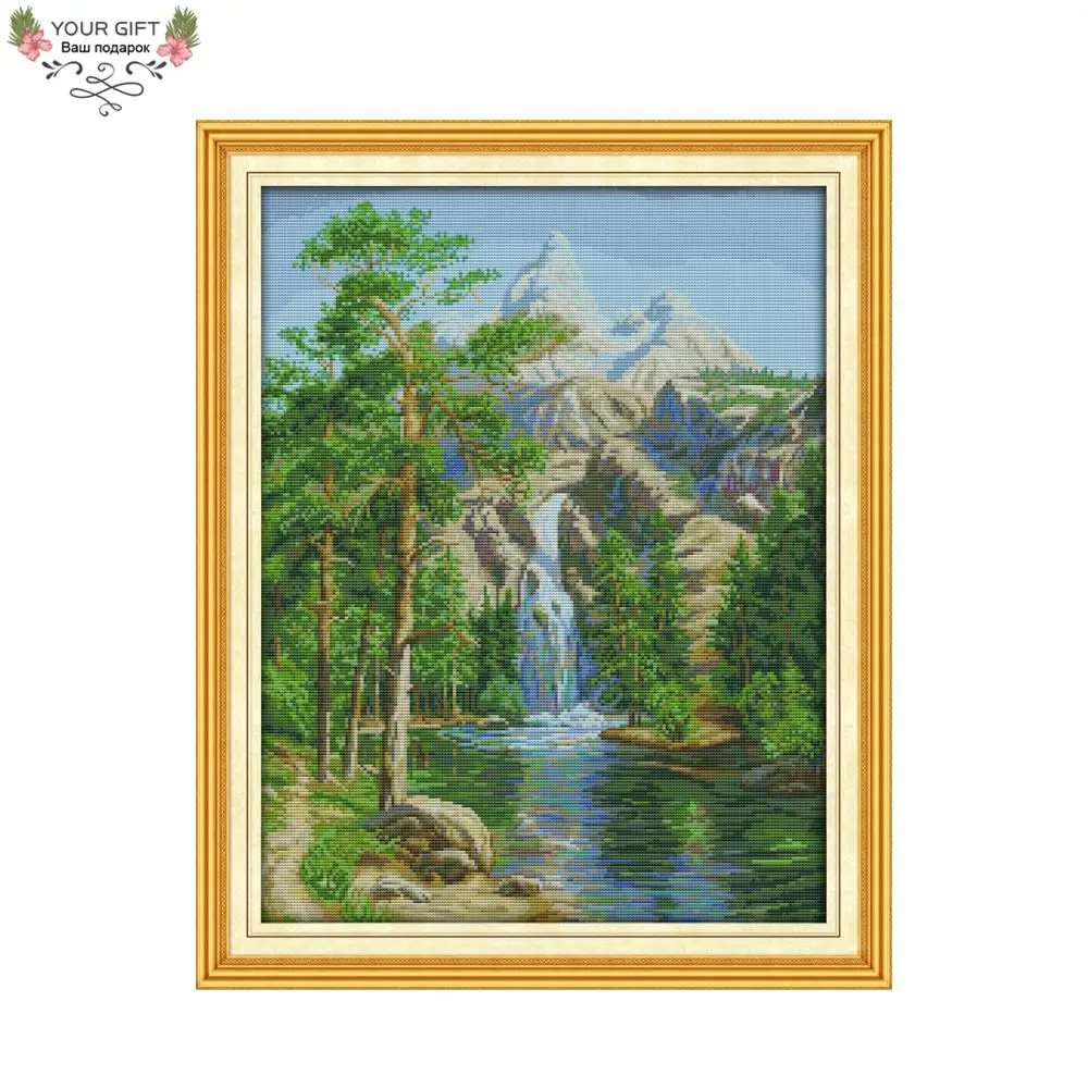 

Joy Sunday F783(2) 14CT 11CT Counted and Stamped Home Decor High Mountain And Flowing Water Embroidery DIY Cross Stitch kits