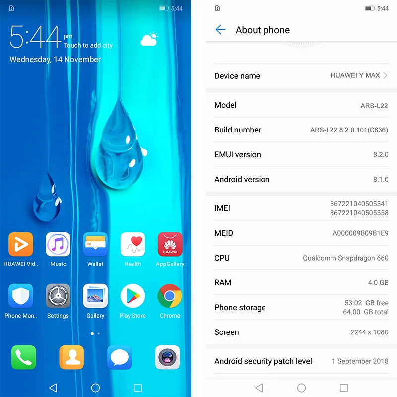 Huawei y max Enjoy 4G 64G Восьмиядерный snapdragon 660 двойная фронтальная задняя камера 7 12 дюймов