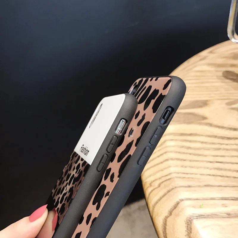 Couple Luxury Brand Tempered Glass Case for iPhone X 8 7 Plus Leopard Print Hard Mirror Vintage Phone Cover For iphone 6S 7Plus |
