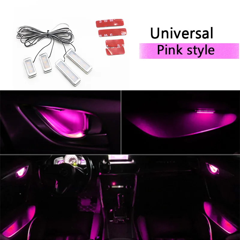 Pink MCrea Универсальная автомобильная дверная чаша окружающие огни наклейки для Ford Focus 2 3 MK2 MK3 Volkswagen Passat B6 B5 B7 B8 Skoda Rapid Fabia - Название цвета: Pink
