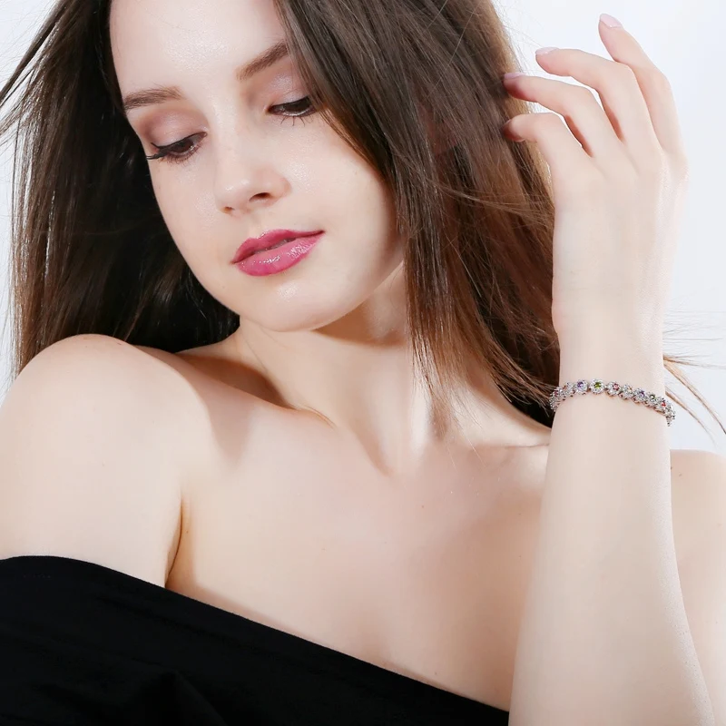 Женский браслет для тенниса BeaQueen из серебра 925 пробы с зеленым и белым фианитом