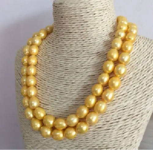 

2 row 11-13MM NATURAL SOUTH SEA GOLD PEARL NECKLACE