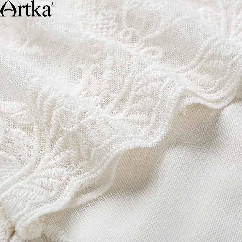 ARTKA/Новинка 2018 года летнее винтажное бежевое платье с вышивкой модное