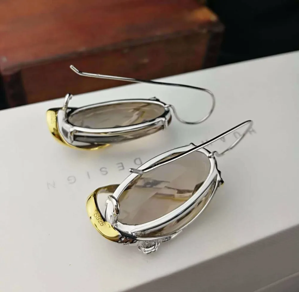 L& P новые модные настоящие серебряные серьги из дымчатого кварца для леди дизайн элегантность 925 пробы-серебряные Роскошные ювелирные изделия