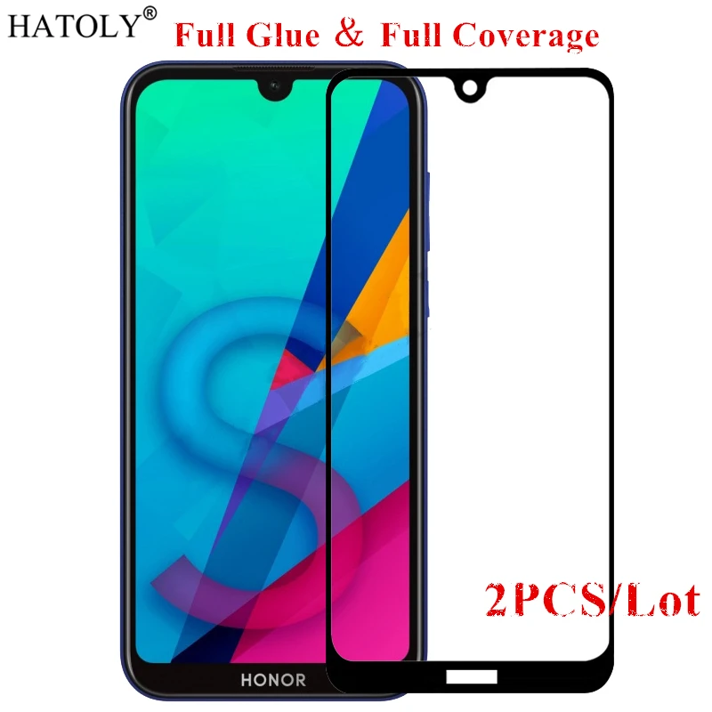 Vidrio templado para Huawei Honor 8S, pel&iacute;cula de vidrio con pegamento completo, Protector de pantalla para Huawei Honor 8S, 2 uds.-0