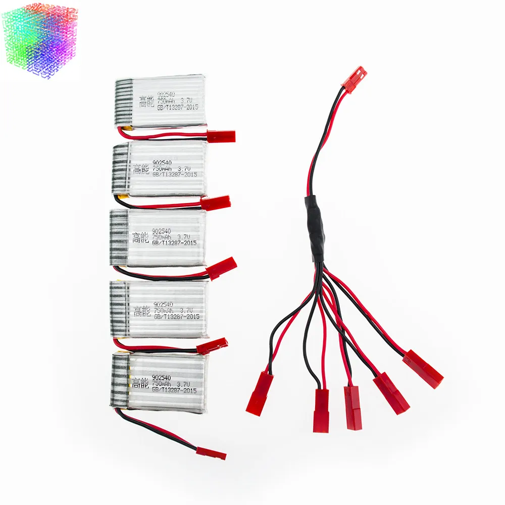 MJX X400 3.7V 750mAh lipo battery 5pcs with cable for X800 X300C lithium batteries rc Helicopters Airplanes drone parts | Игрушки и