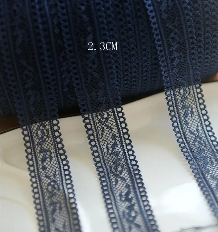 deep navy blue 5 метров Высокое качество эластичное кружево, лента, тесьма 23 мм планки синий розовый стрейч кружево для шитья украшения африканская кружевная ткань - Цвет: deep navy blue