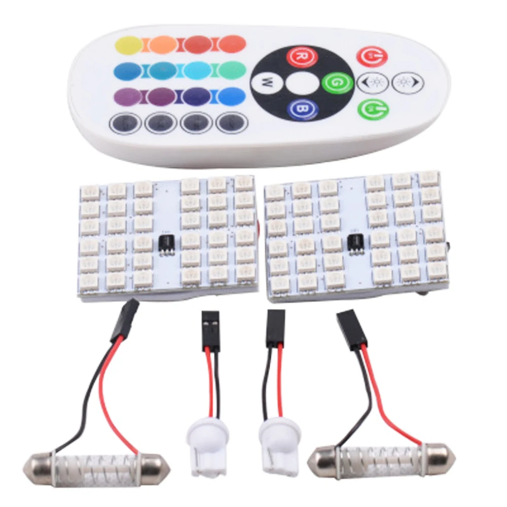 

YSY 2PCS RGB 5050 36SMD LED Panel Dome Light Auto Remote Controlled Colorful Led Lamp DC 12V With T10 Festoon Adapters