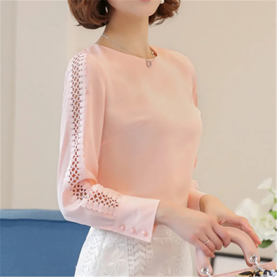 Женская шифоновая блузка с длинным рукавом осень 2018 корейский стиль женские
