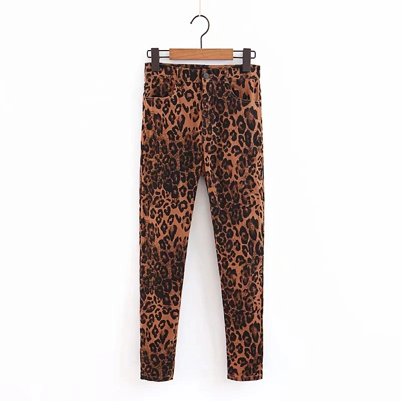 Женские обтягивающие джинсы с леопардовым принтом уличная одежда высокой талией