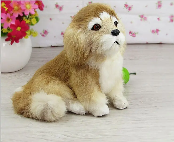 

about 20x15CM yellow squatting pekingese dog model,polyethylene&furs handicraft Figurines home decoration toy gift a2627