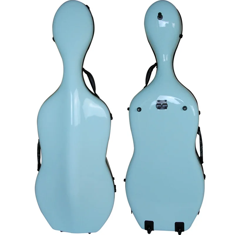 

Quality Strong Fiberglass 4/4 Size Cyan Cello Case Bag Perfect Workmanship 2 Wheels 4.5 Kg With 2 Bow Holders 2 Shoulder Straps