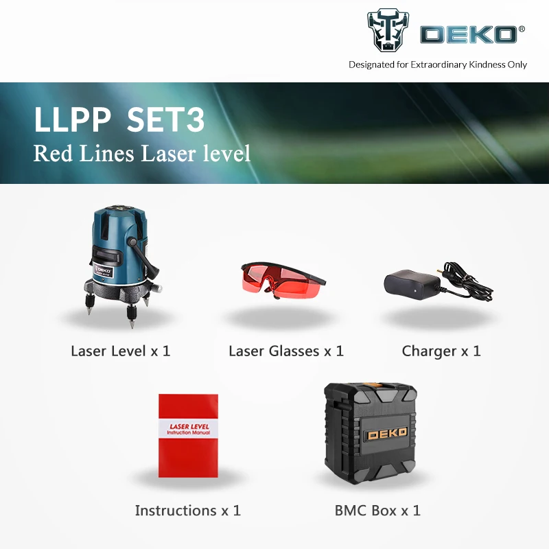 LLPP-SET3 DEKOPRO, 5 линий, 6 точек, лазерный уровень, 360, вертикальный и горизонтальный, поворотный, перекрестный, лазерный нивелир с наружным режимом - Цвет: LLPP-SET3