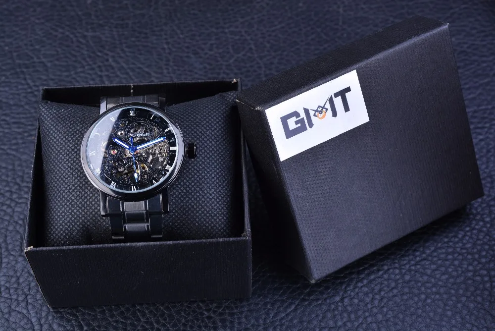 Победитель прозрачный стимпанк Montre Homme черный ретро повседневные мужские часы лучший бренд класса люкс полностью стальной Скелет механические часы