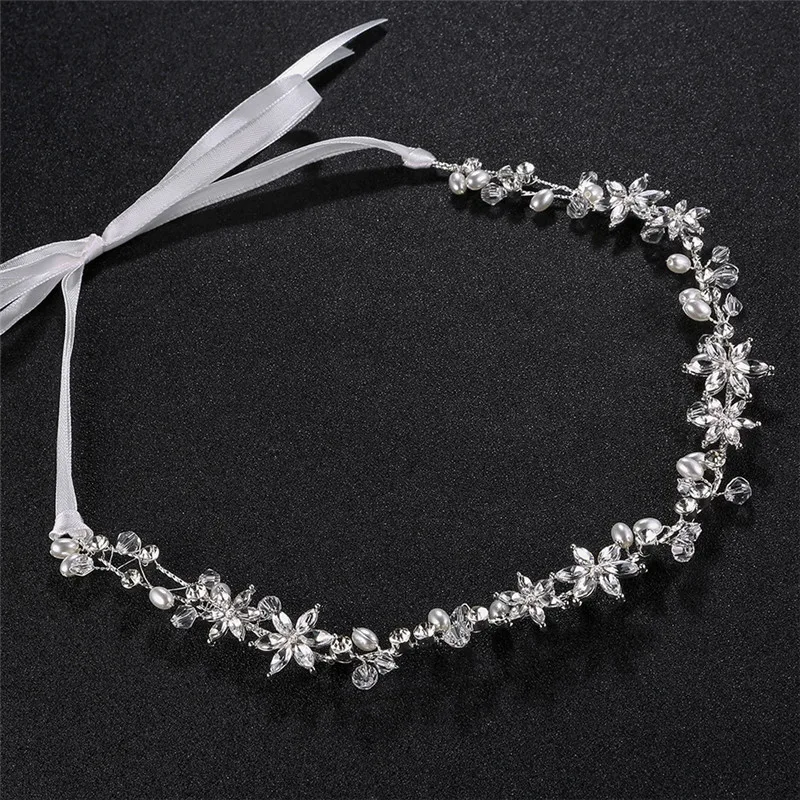 Silver color Crystal Pearl Women Hairband Bridal Tiara Hand wired Headband Wedding Crown Hair Accessories | Украшения и