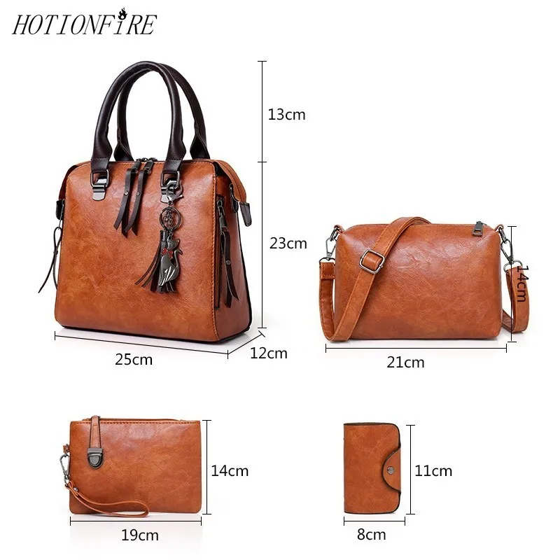 

Luxury Women 4Pcs/Set Handbags and Purses PU Leather Shoulder Bags Casual Tote Tassel Metal Handle Designer Composite Bag