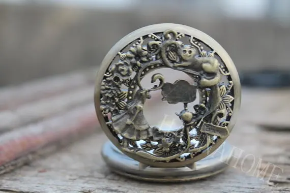 Алиса в стране чудес карманные часы diy кварцевые мужские стимпанк с цепочкой