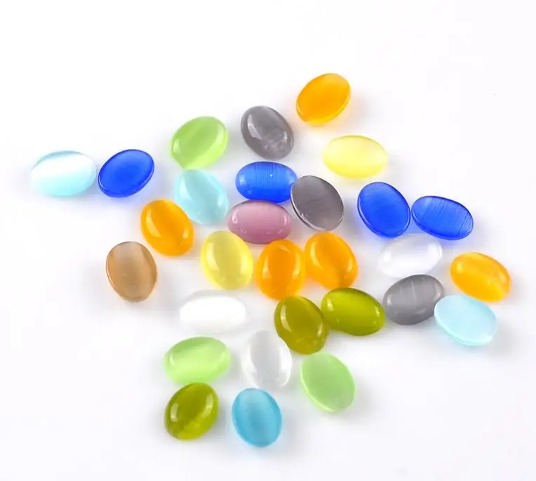 100 шт. смешанный стеклянный кабошон кошачий глаз овальные купольные Кабошоны